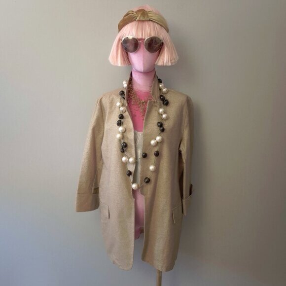 NWT Saiph gold tone metallic sheen shimmer tan camel brown open front blazer L - Picture 1 of 10